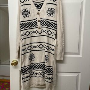 Cream and Black Patterned Sweater Dress